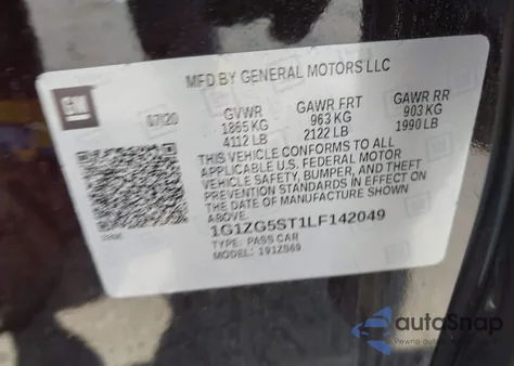 2020 Chevrolet Malibu Fwd Rs из США, поврежденный, VIN 1G1ZG5ST1LF142049